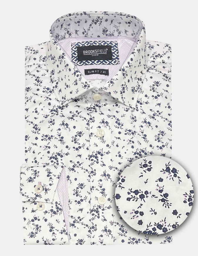 Picture of Brooksfield Navy Floral Print Luxe White Shirt