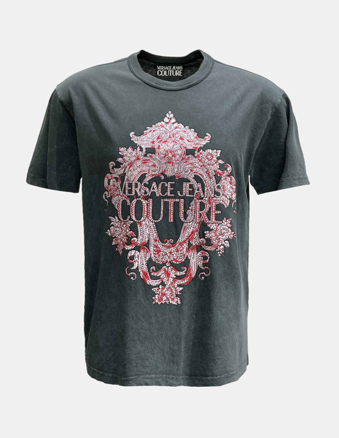 Versace Crystal-embellished Logo T-shirt in Black