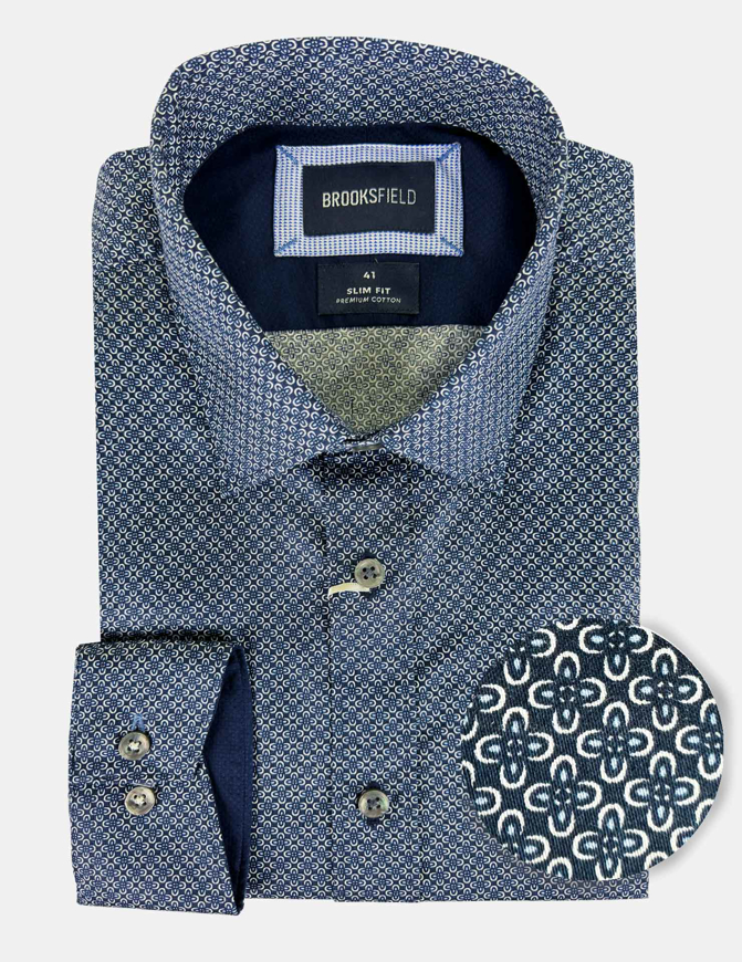 Picture of Brooksfield Navy Floral Motif Slim Shirt