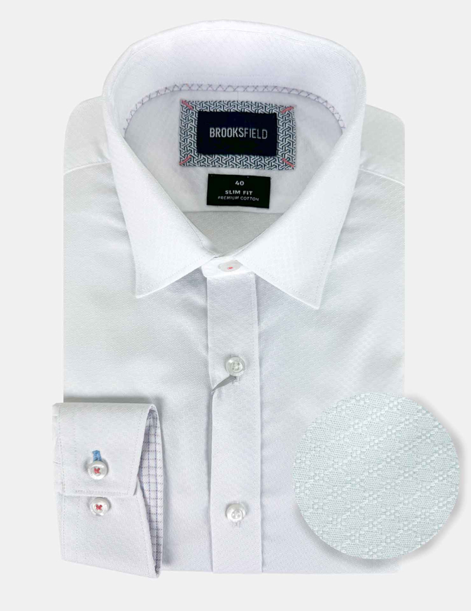 Picture of Brooksfield White Diamond Dobby Slim Shirt
