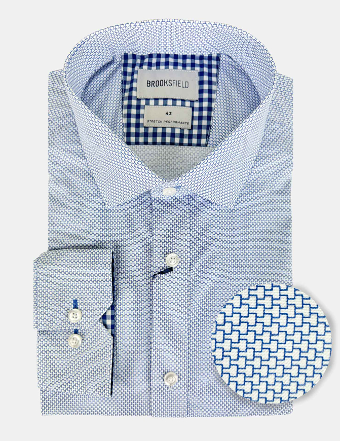 Picture of Brooksfield Blue Geo Pattern Stretch Shirt