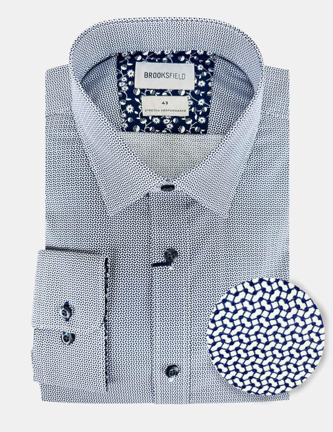 Picture of Brooksfield Navy Geo Pattern Stretch Shirt